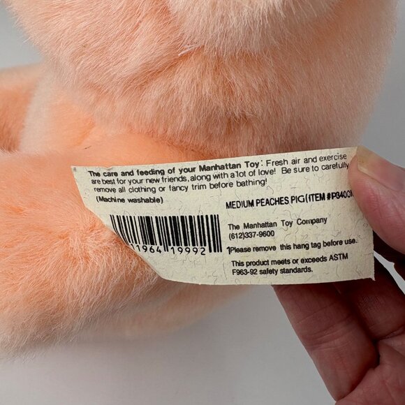 VTG 1994 Manhattan Toy Company 9” Plush Pig Stuffed Animal Toy Pink & Beige - Picture 7 of 8